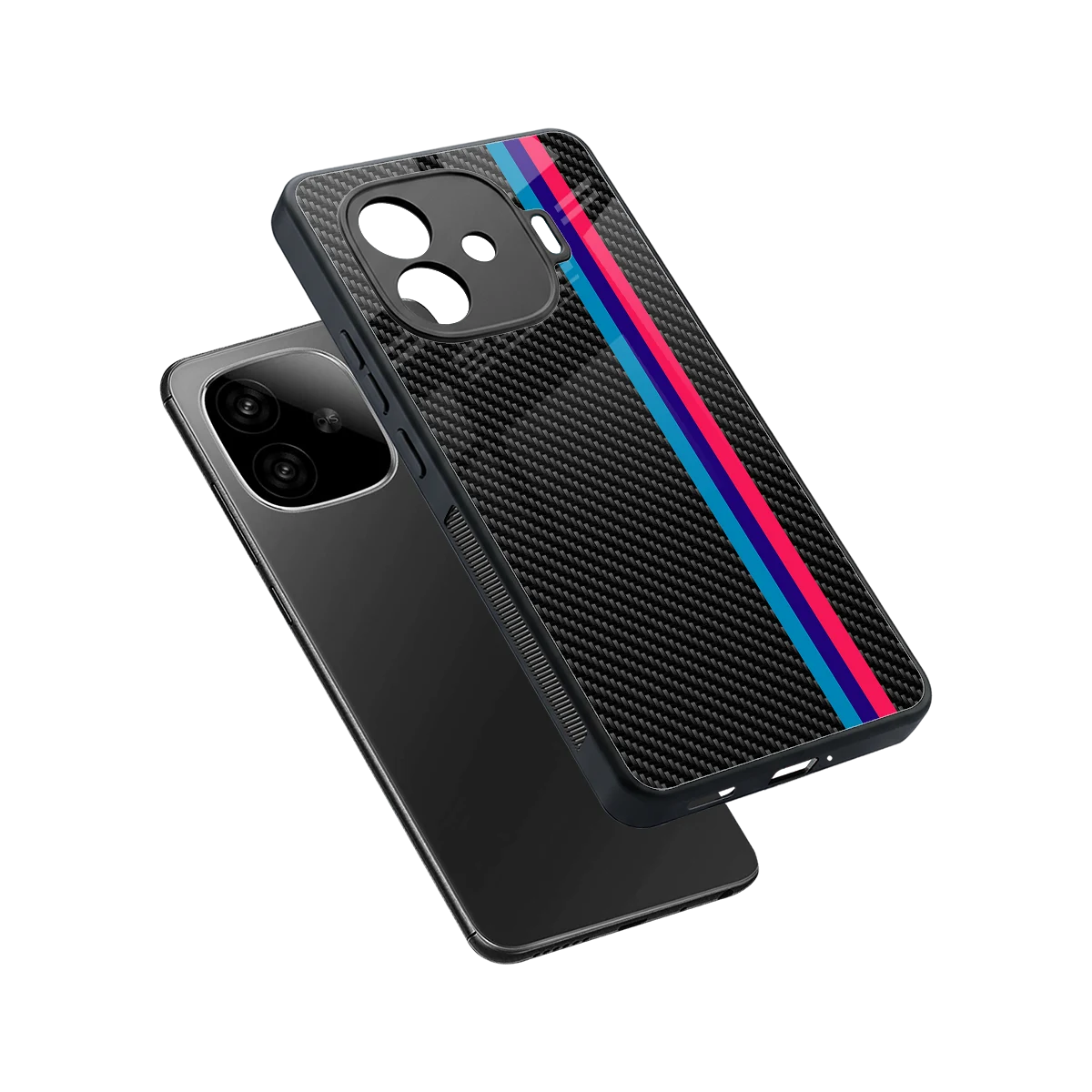 Carbon Fiber sleek iqoo neo 10r 5g cover with tempered glass back and TPU edges