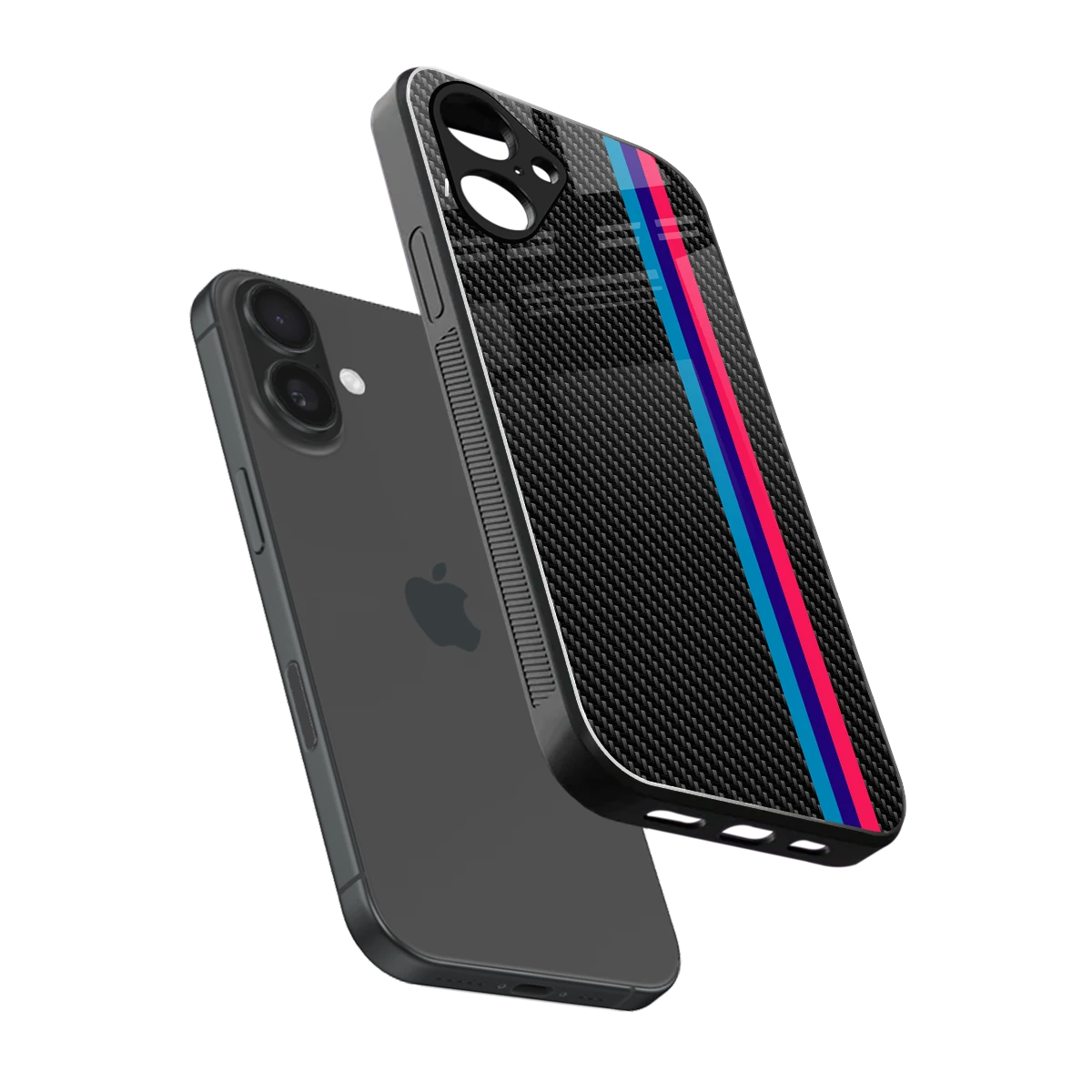 Carbon Fiber sleek iPhone 16 cover with tempered glass back and TPU edges
