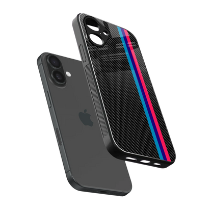 Carbon Fiber sleek iPhone 16 cover with tempered glass back and TPU edges