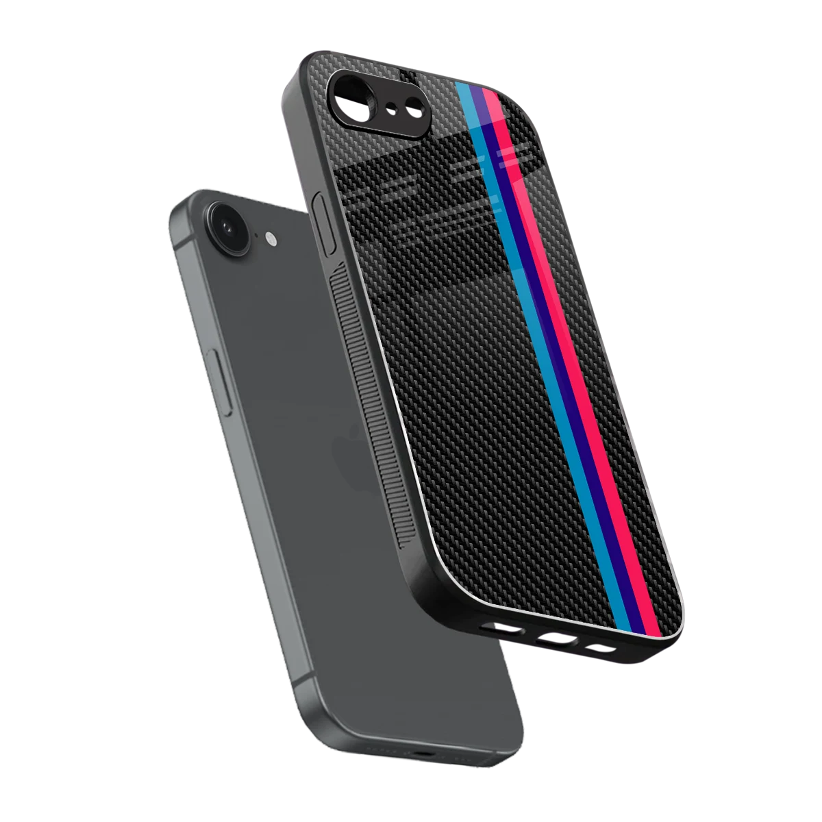 Carbon Fiber sleek iphone 16e cover with tempered glass back and TPU edges