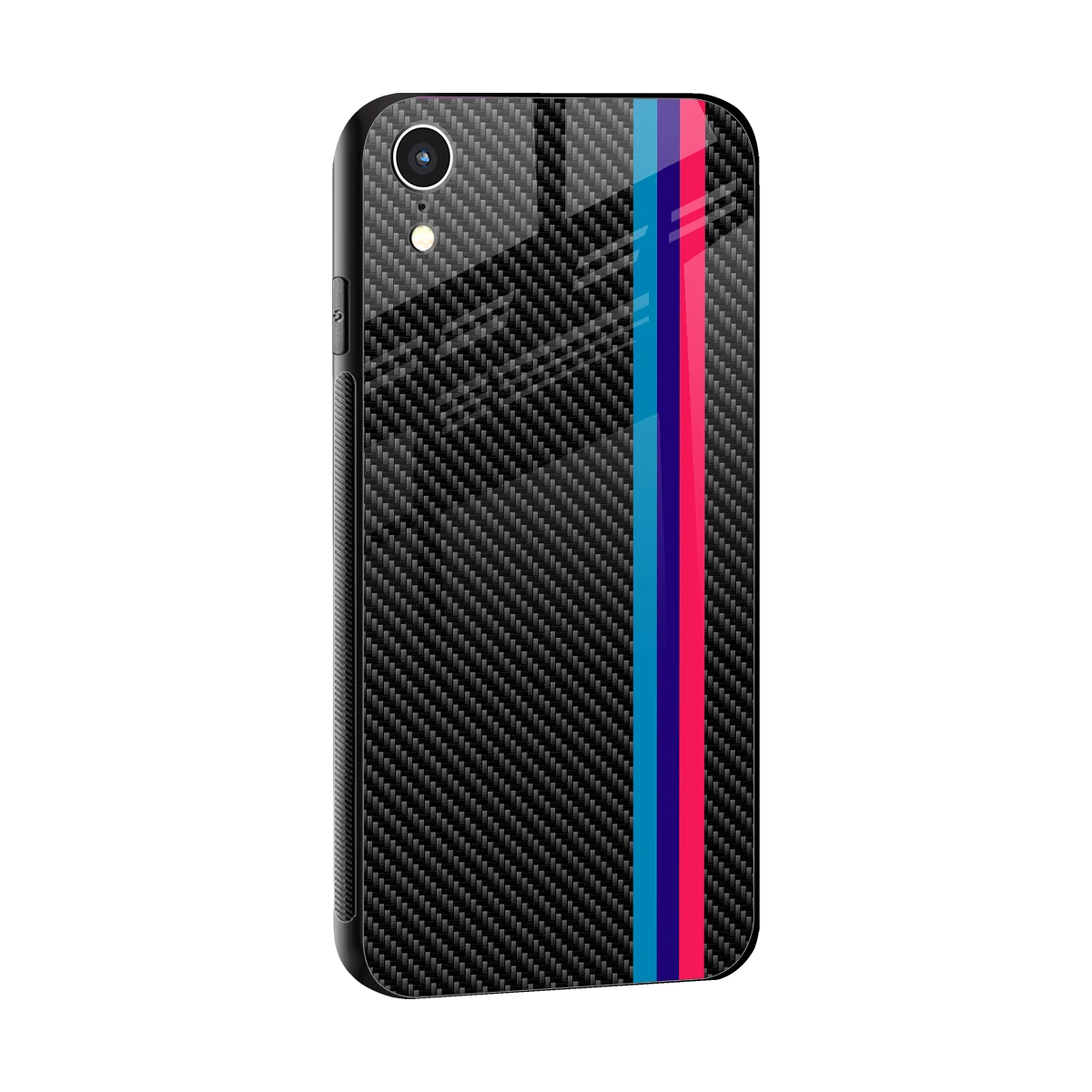 Carbon Fiber sleek iphone xr cover with tempered glass back and TPU edges