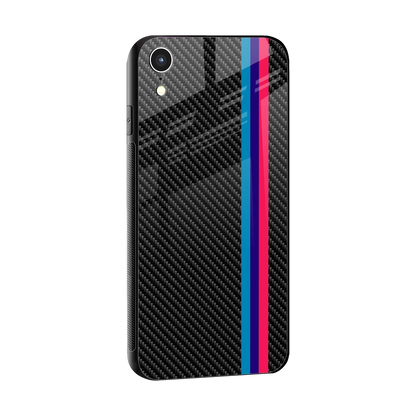 Carbon Fiber sleek iphone xr cover with tempered glass back and TPU edges