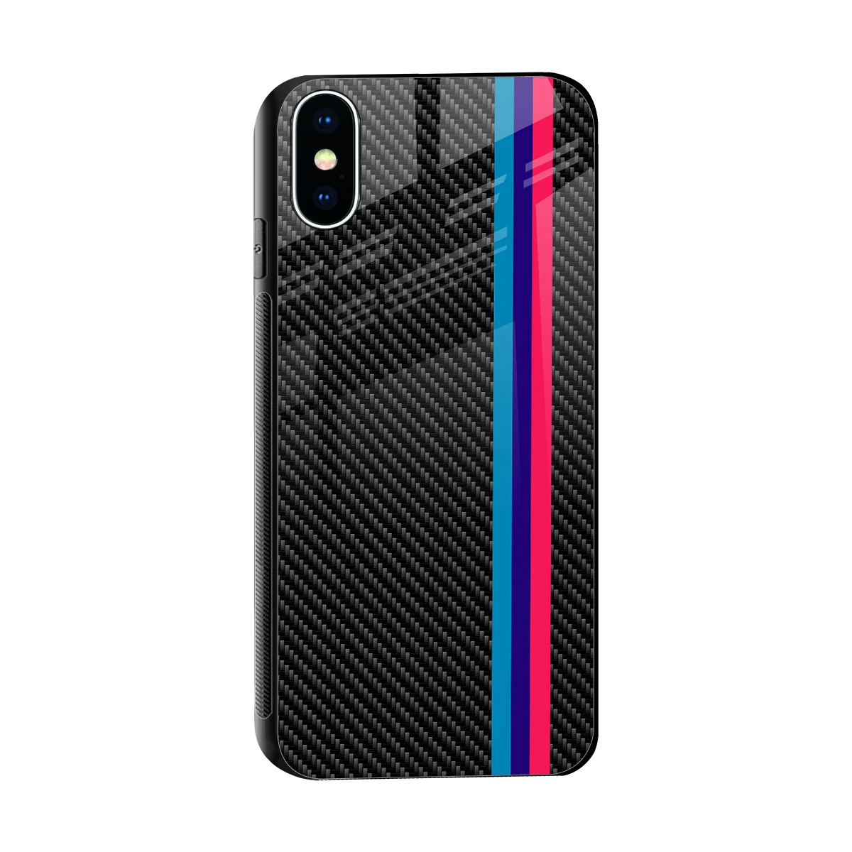 Carbon Fiber sleek iphone xs cover with tempered glass back and TPU edges