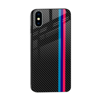 Carbon Fiber sleek iphone xs cover with tempered glass back and TPU edges