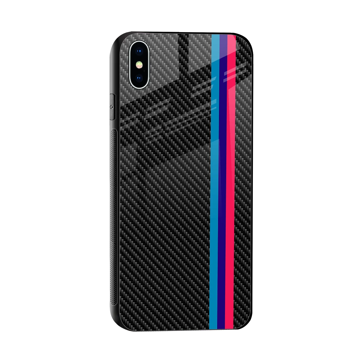 Carbon Fiber sleek iphone xs max cover with tempered glass back and TPU edges