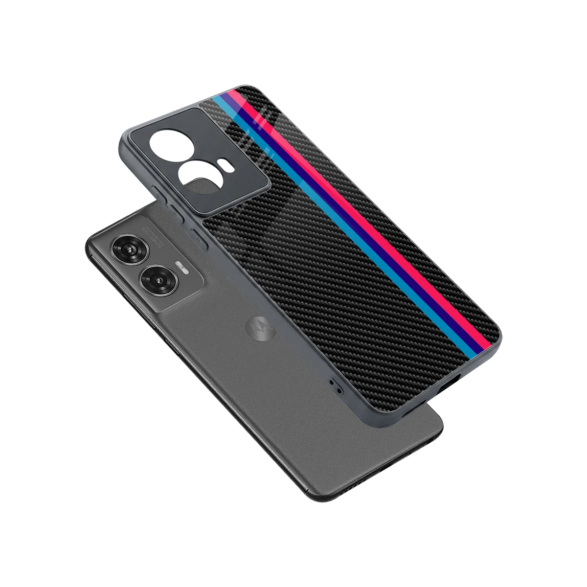 Carbon Fiber sleek motorola edge 50 fusion cover with tempered glass back and TPU edges