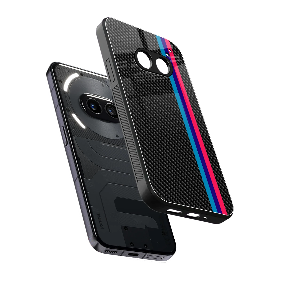 Carbon Fiber sleek nothing phone 2a cover with tempered glass back and TPU edges