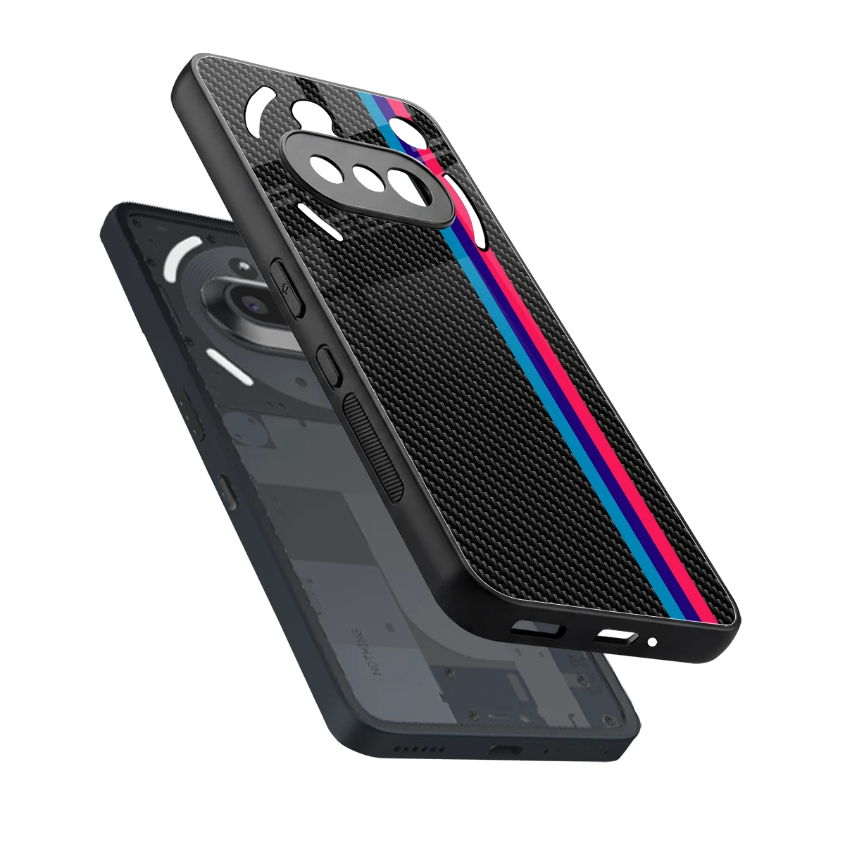 Carbon Fiber sleek nothing phone 3a cover with tempered glass back and TPU edges