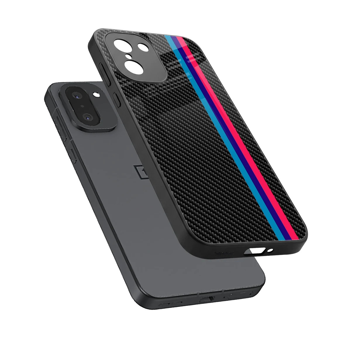 Carbon Fiber sleek oneplus 15r cover with tempered glass back and TPU edges