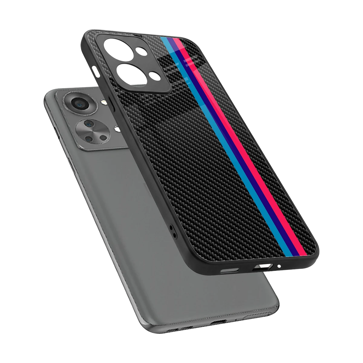 Carbon Fiber sleek oneplus nord 2t cover with tempered glass back and TPU edges