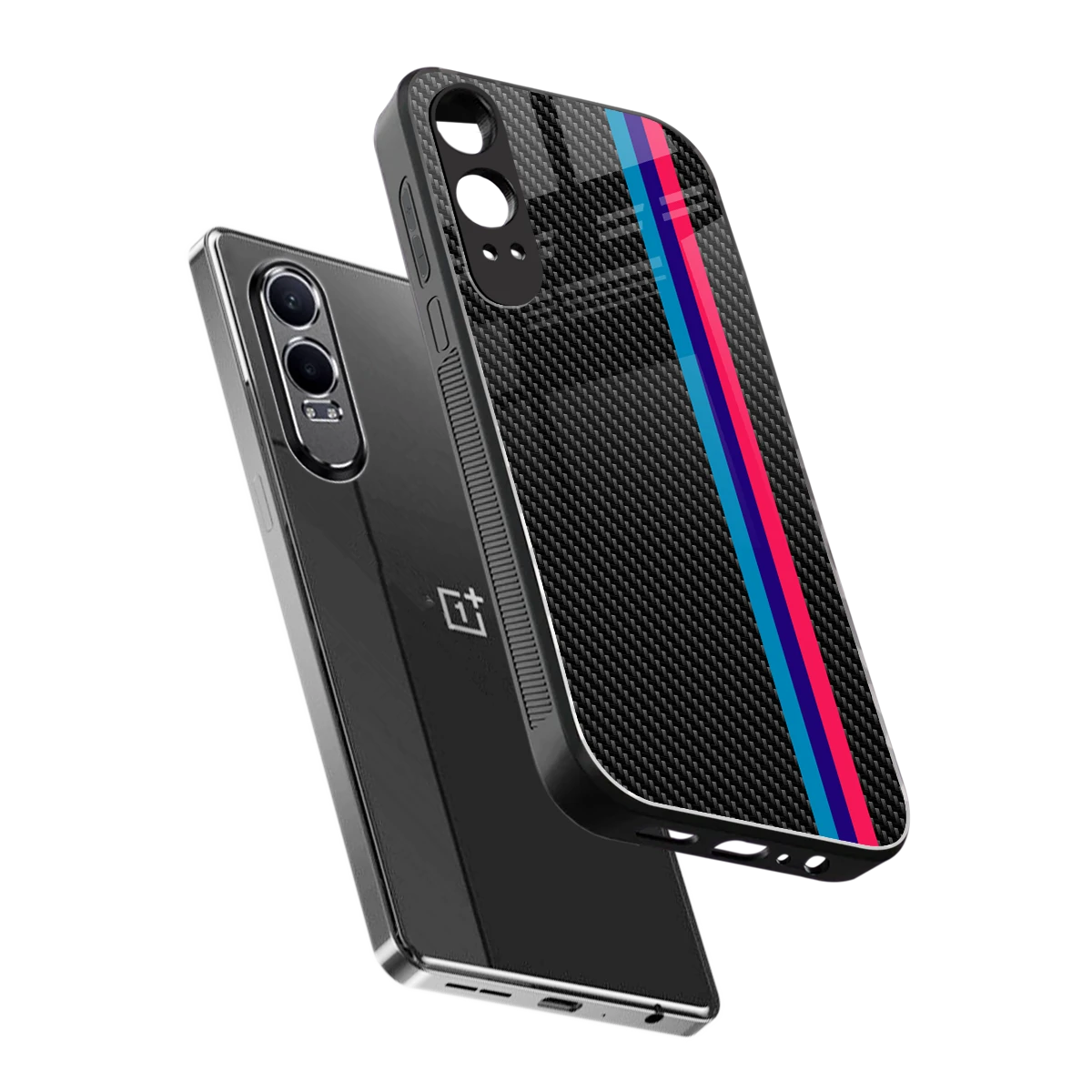 Carbon Fiber sleek oneplus nord ce 4 lite cover with tempered glass back and TPU edges