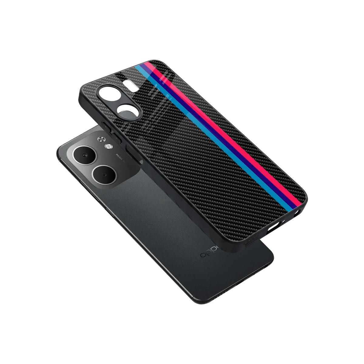 Carbon Fiber sleek oppo a5x 5g cover with tempered glass back and TPU edges