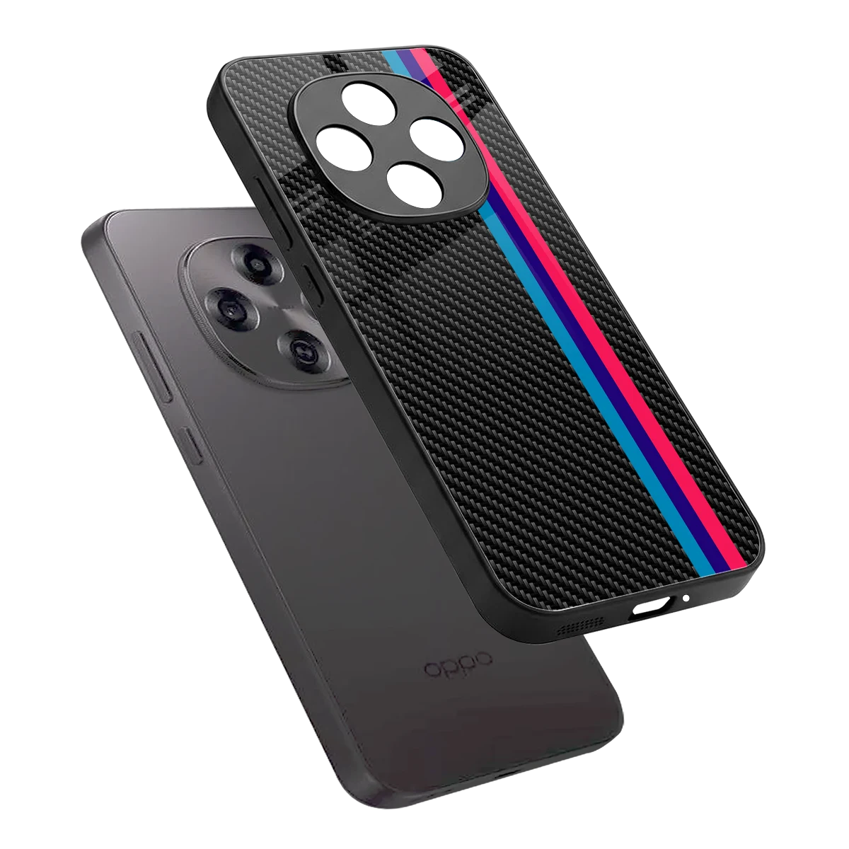 Carbon Fiber sleek oppo f31 pro 5g cover with tempered glass back and TPU edges