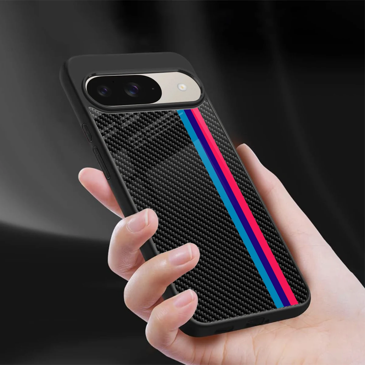 Carbon Fiber sleek google pixel 9 cover with tempered glass back and TPU edges