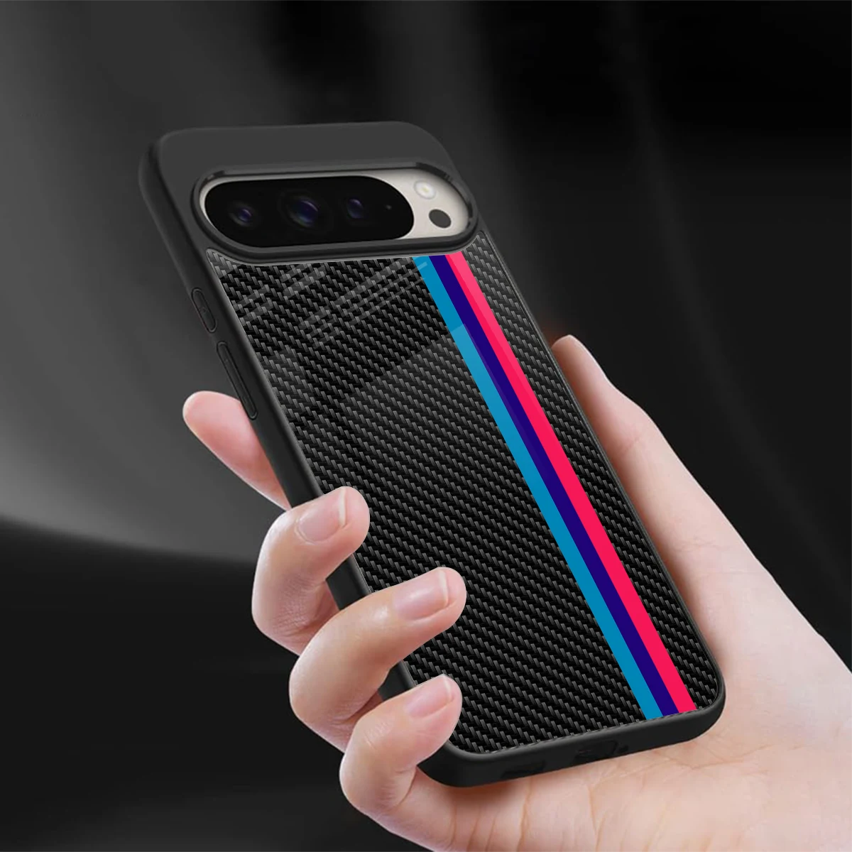 Carbon Fiber sleek google pixel 9 pro cover with tempered glass back and TPU edges