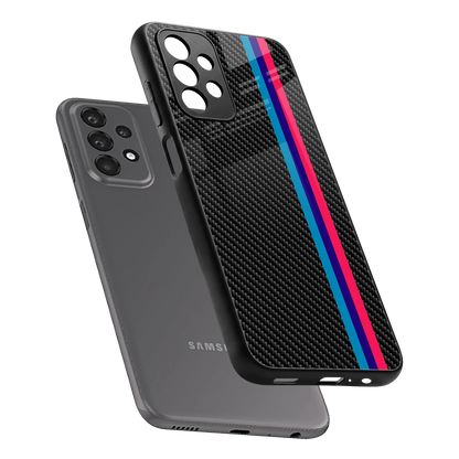 Carbon Fiber sleek samsung galaxy a23 cover with tempered glass back and TPU edges