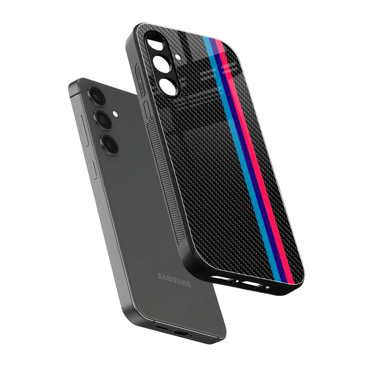 Carbon Fiber sleek samsung galaxy a55 5g cover with tempered glass back and TPU edges