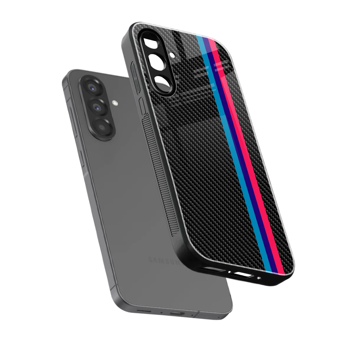 Carbon Fiber sleek samsung galaxy a56 5g cover with tempered glass back and TPU edges