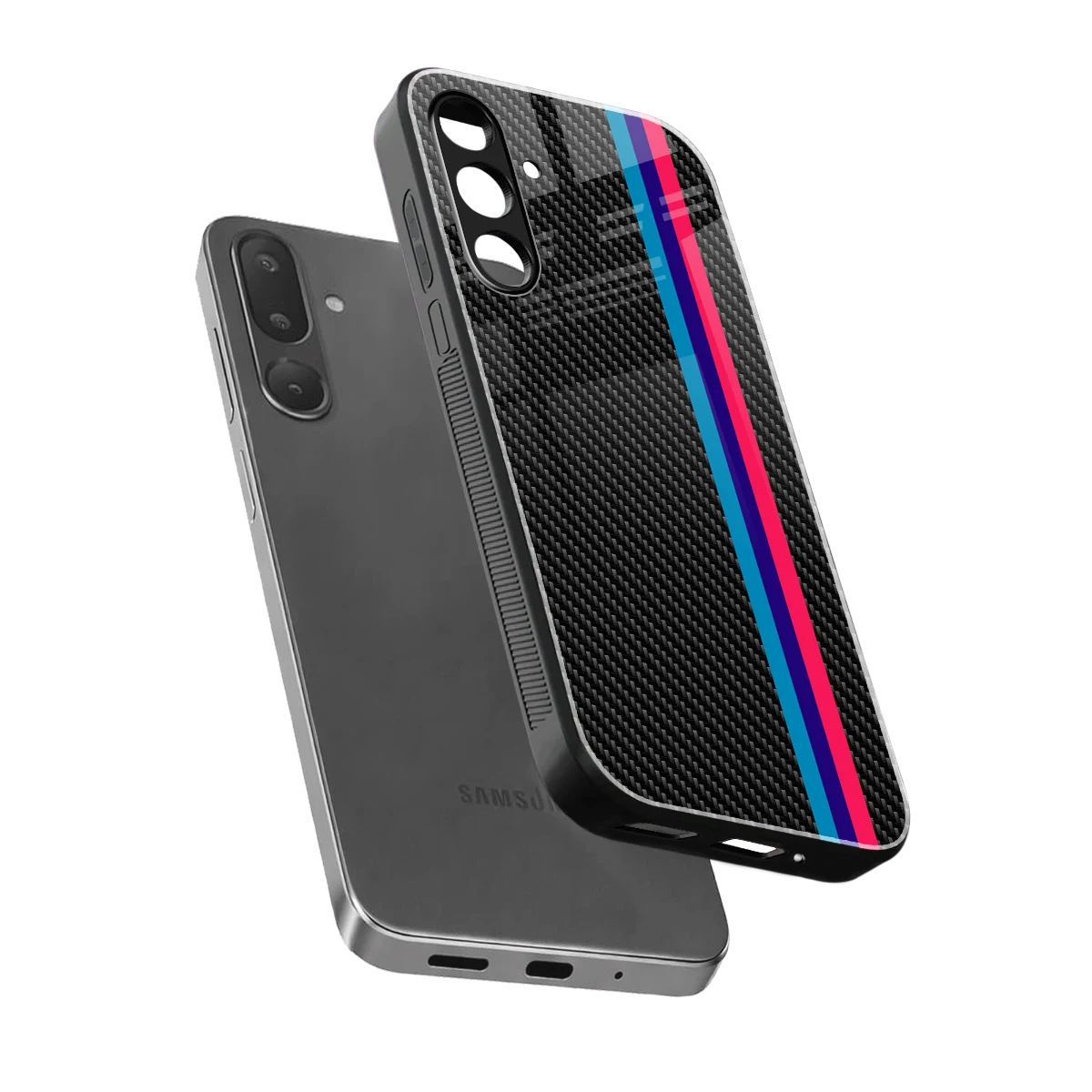 Carbon Fiber sleek samsung galaxy m36 5g cover with tempered glass back and TPU edges