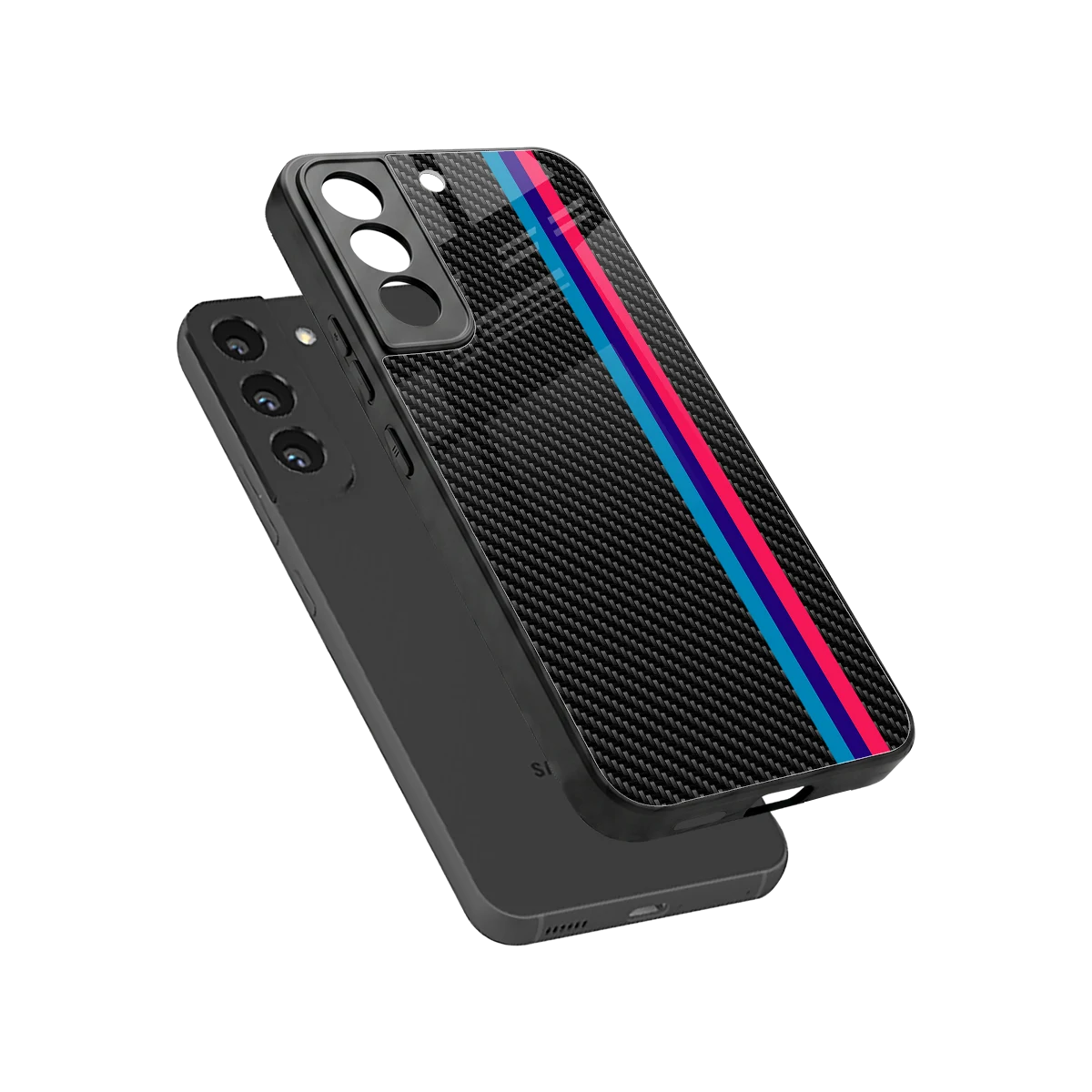 Carbon Fiber sleek samsung galaxy s22 cover with tempered glass back and TPU edges