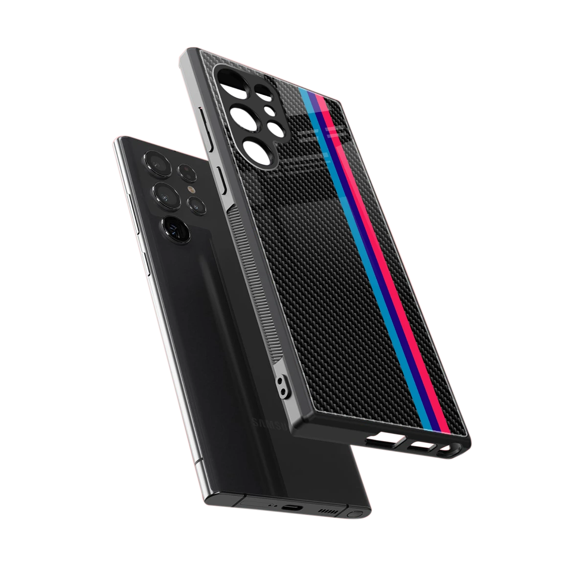 Carbon Fiber sleek samsung galaxy s24 ultra cover with tempered glass back and TPU edges