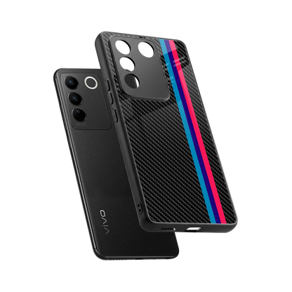 Carbon Fiber sleek vivo v27 5g cover with tempered glass back and TPU edges