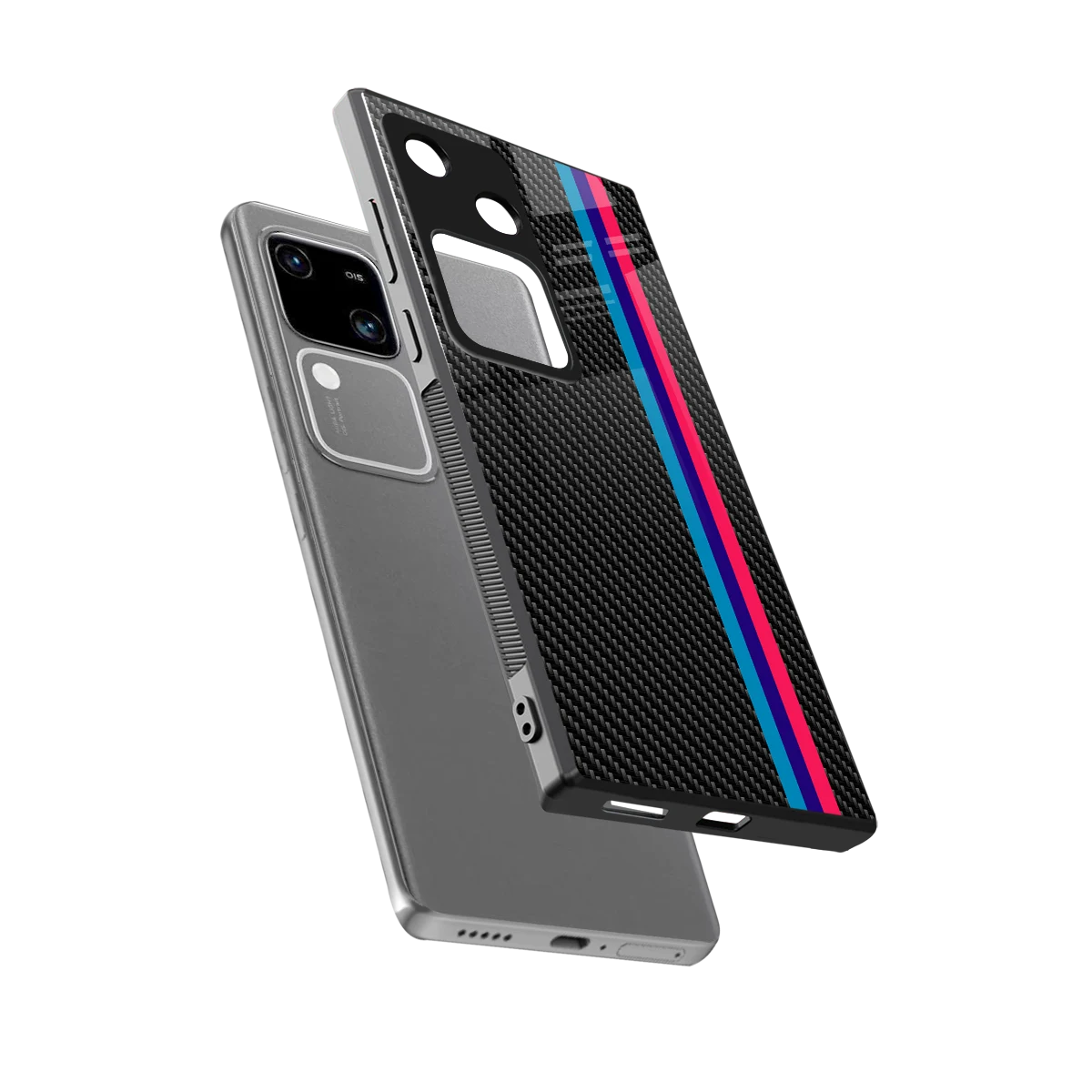Carbon Fiber sleek vivo v30 cover with tempered glass back and TPU edges