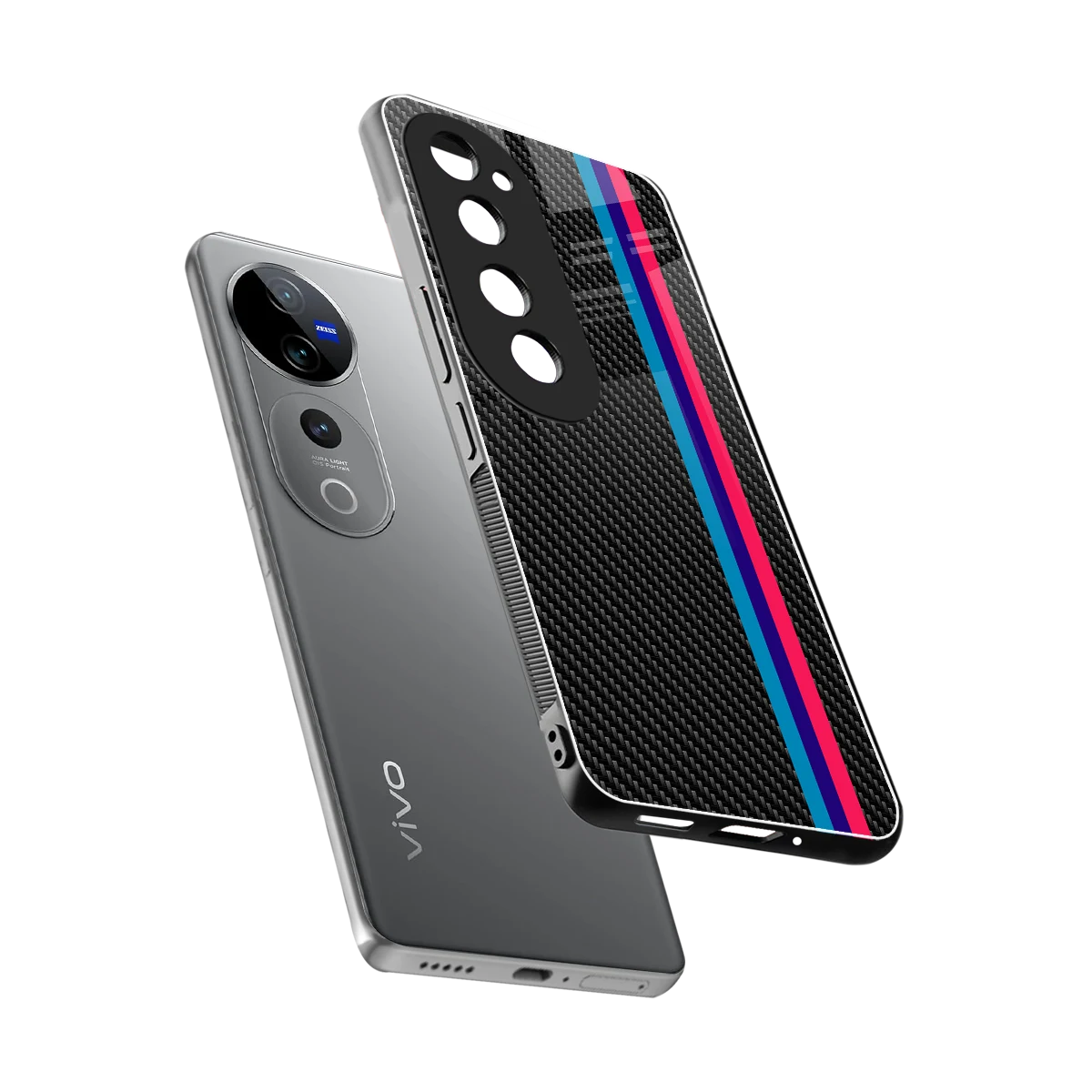 Carbon Fiber sleek vivo v40 pro cover with tempered glass back and TPU edges