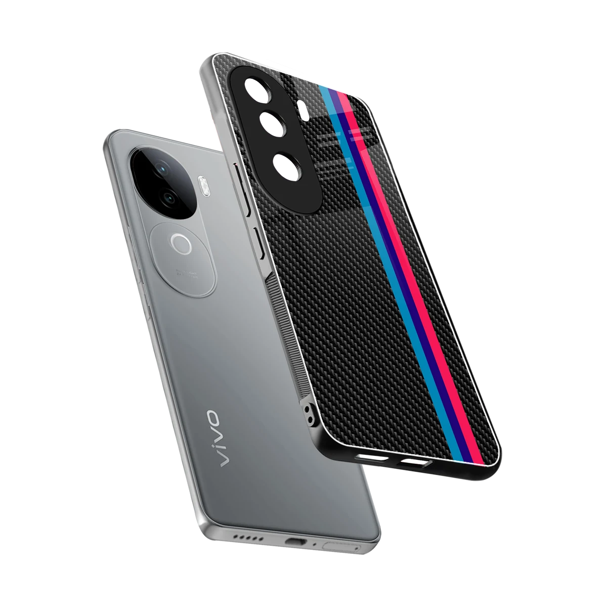 Carbon Fiber sleek vivo v40e cover with tempered glass back and TPU edges