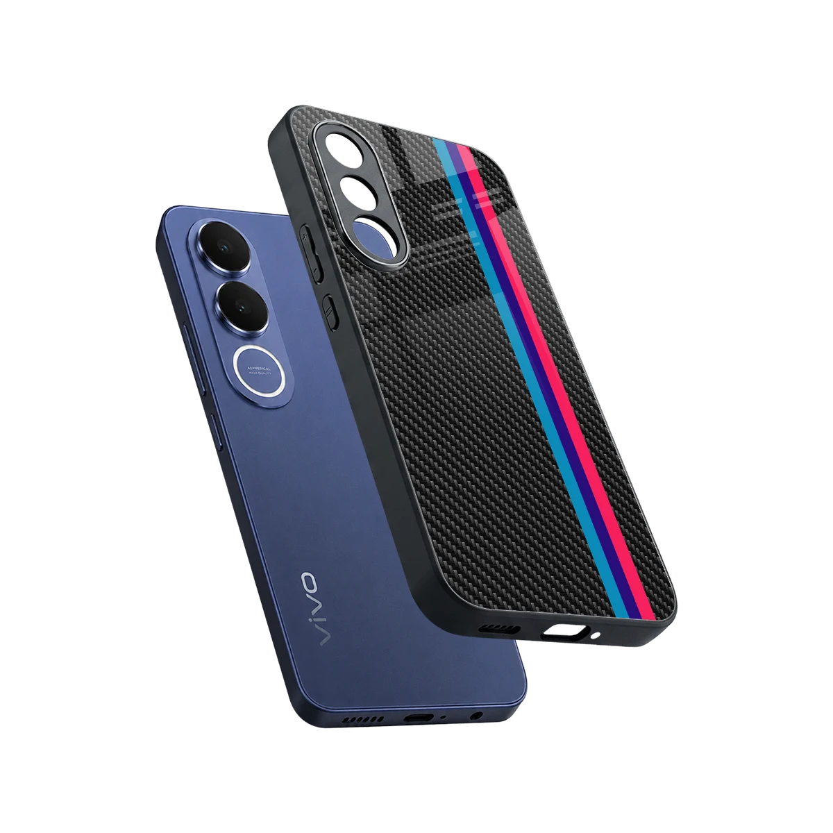 Carbon Fiber sleek vivo v70 fe cover with tempered glass back and TPU edges