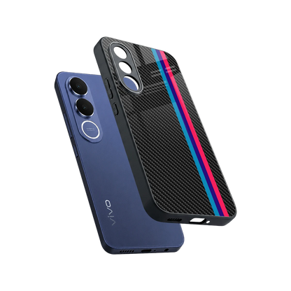 Carbon Fiber sleek vivo v70 fe cover with tempered glass back and TPU edges