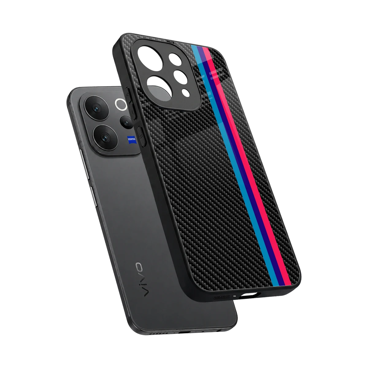 Carbon Fiber sleek vivo v70 cover with tempered glass back and TPU edges