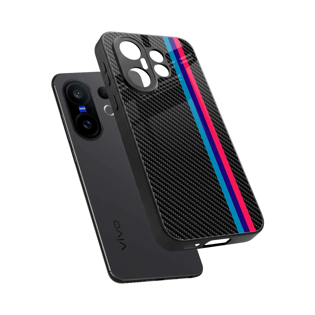 Carbon Fiber sleek vivo x200 fe cover with tempered glass back and TPU edges