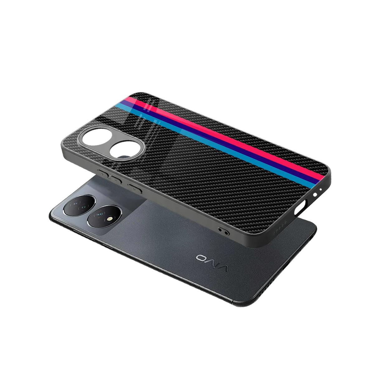 Carbon Fiber sleek Vivo-y100 cover with tempered glass back and TPU edges