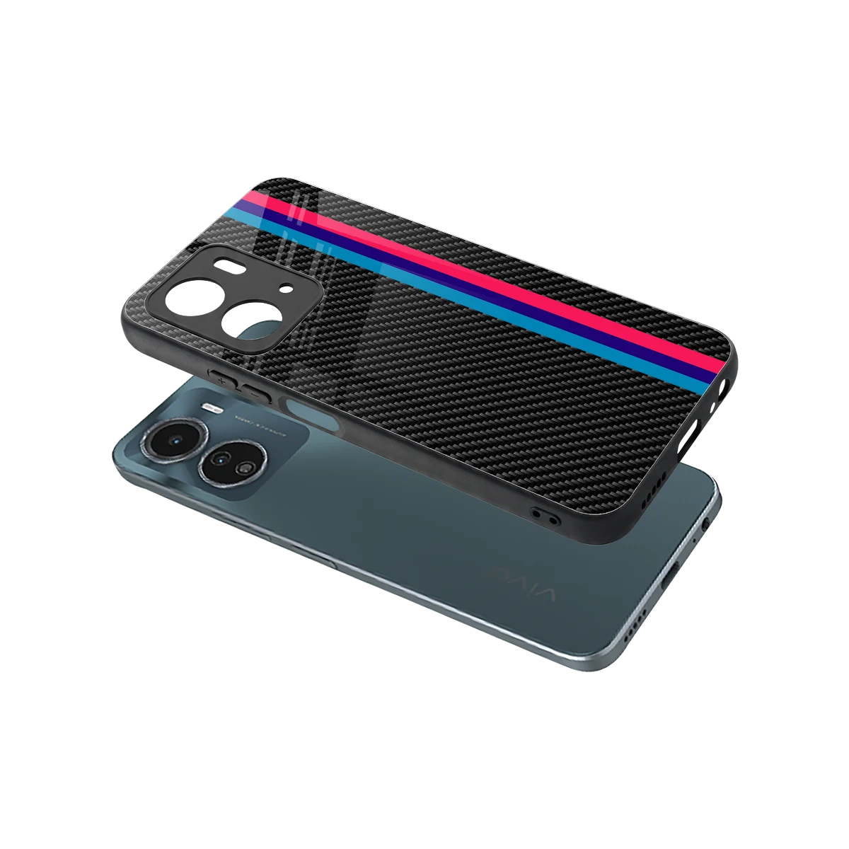 Carbon Fiber sleek vivo y16 cover with tempered glass back and TPU edges