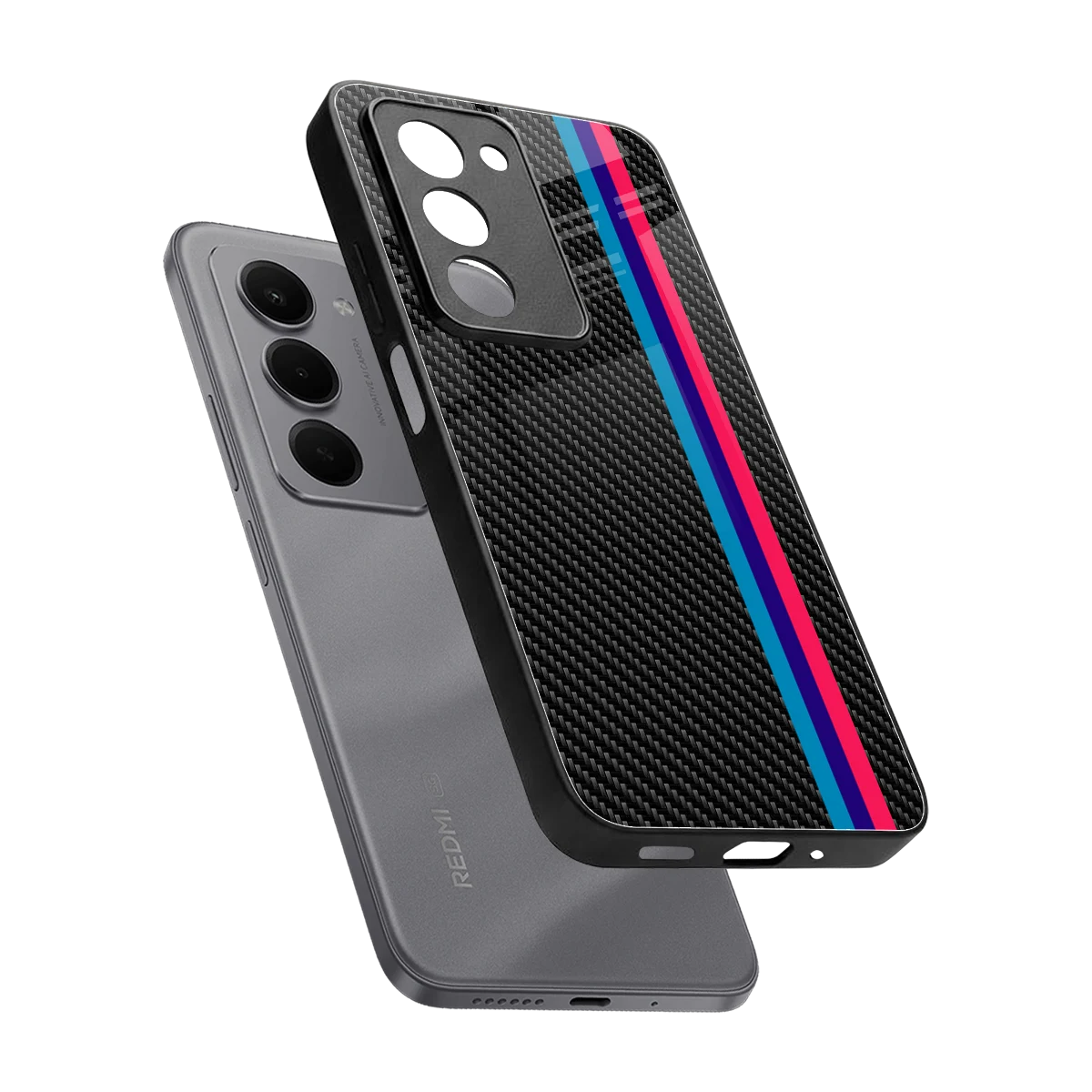 Carbon Fiber sleek redmi 15 5g cover with tempered glass back and TPU edges