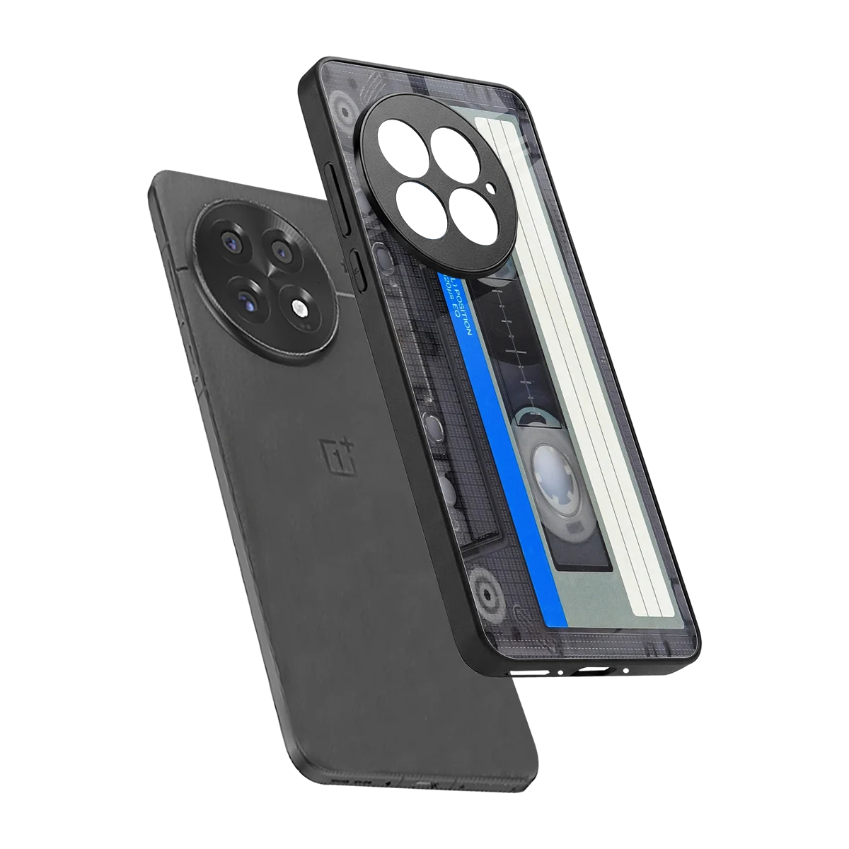 Cassette Retro sleek oneplus 13 cover with tempered glass back and TPU edges