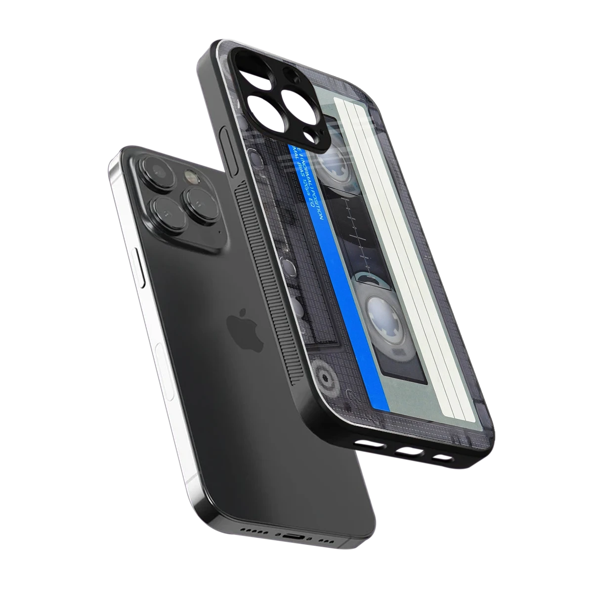 Cassette Retro sleek iphone 13 pro cover with tempered glass back and TPU edges