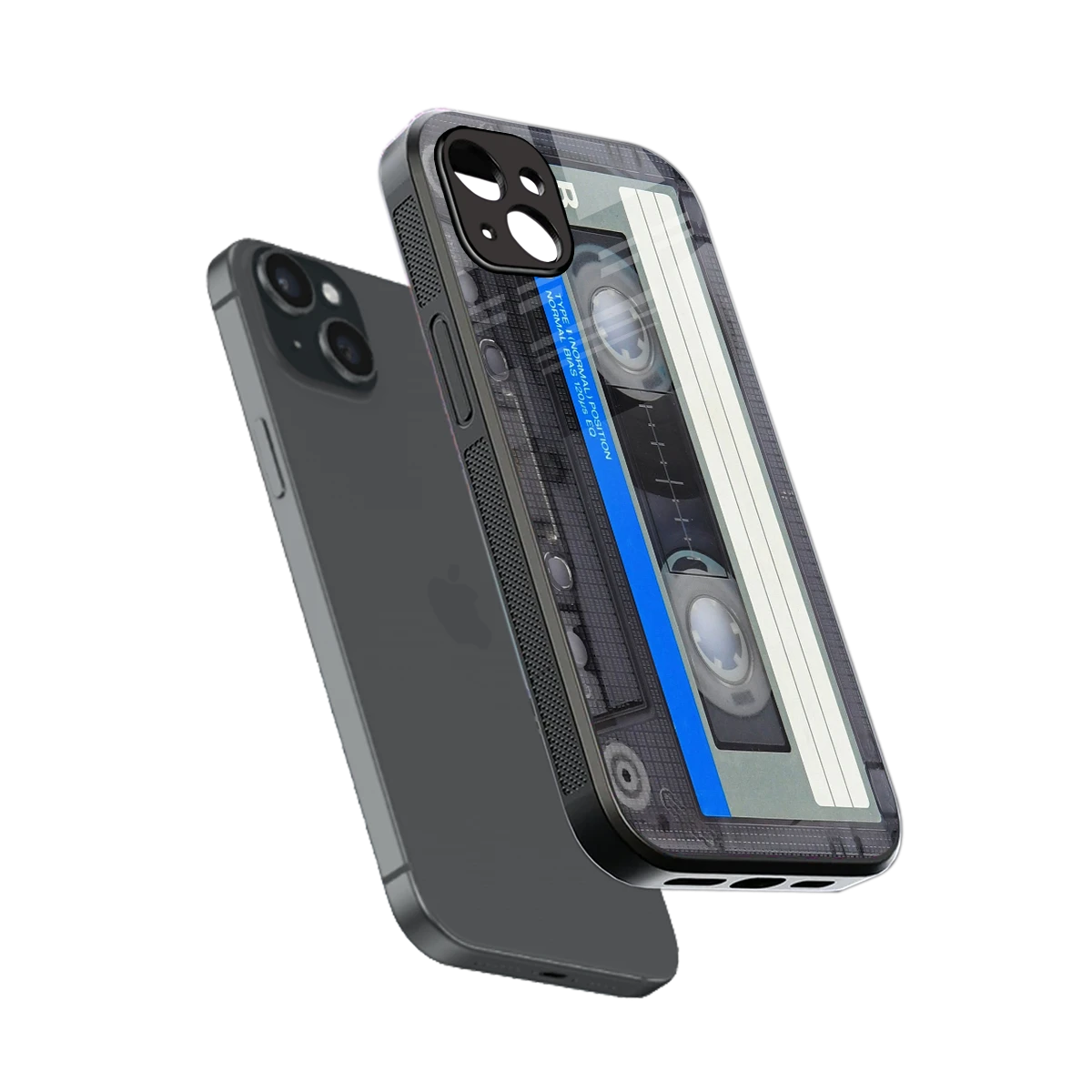 Cassette Retro sleek iphone 14 plus cover with tempered glass back and TPU edges