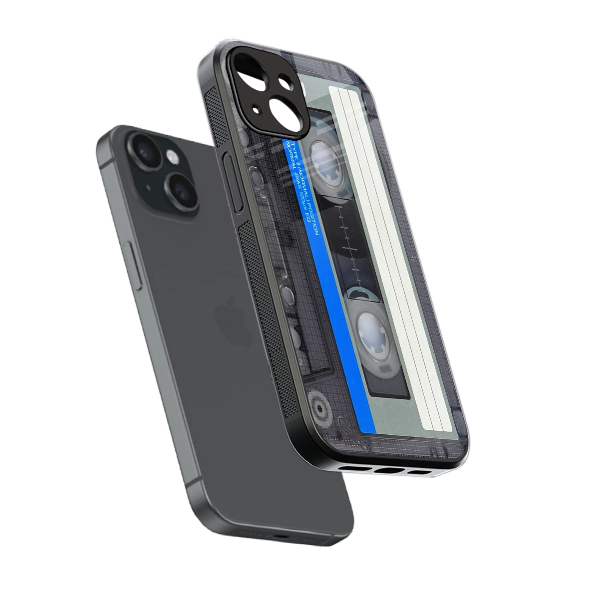 Cassette Retro sleek iphone 15 cover with tempered glass back and TPU edges