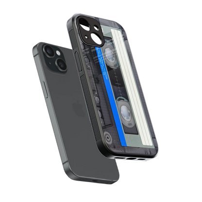Cassette Retro sleek iphone 15 cover with tempered glass back and TPU edges