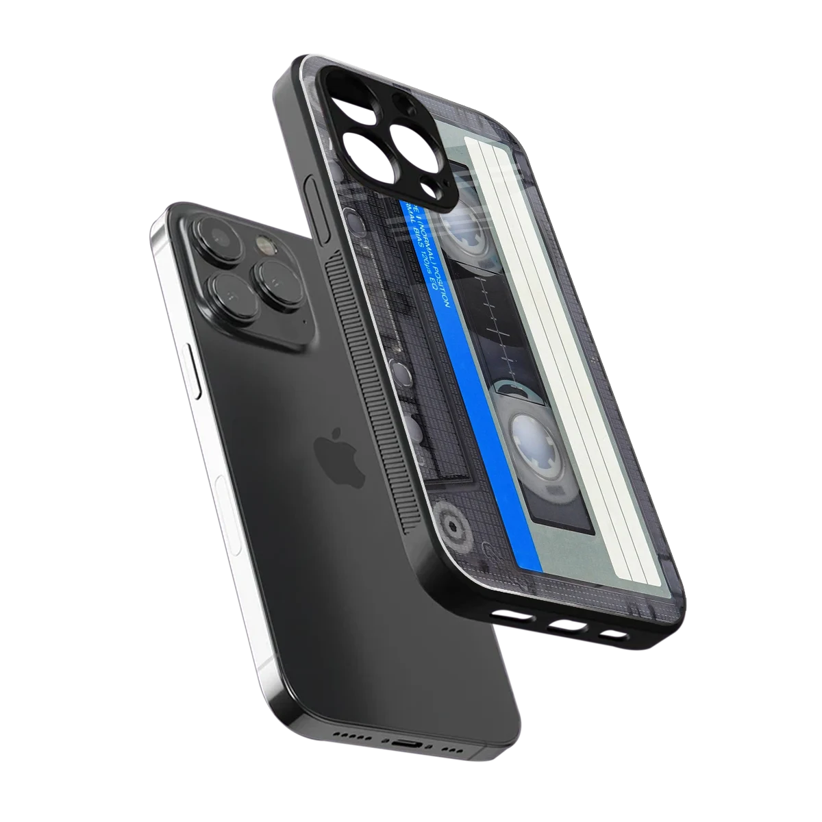 Cassette Retro sleek iphone 16 pro max cover with tempered glass back and TPU edges