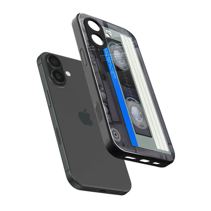 Cassette Retro sleek iphone 17 cover with tempered glass back and TPU edges