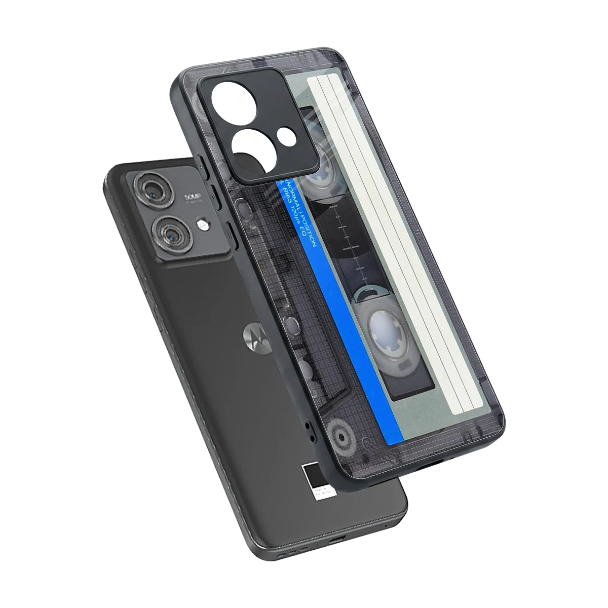 Cassette Retro sleek motorola edge 40 neo 5g cover with tempered glass back and TPU edges