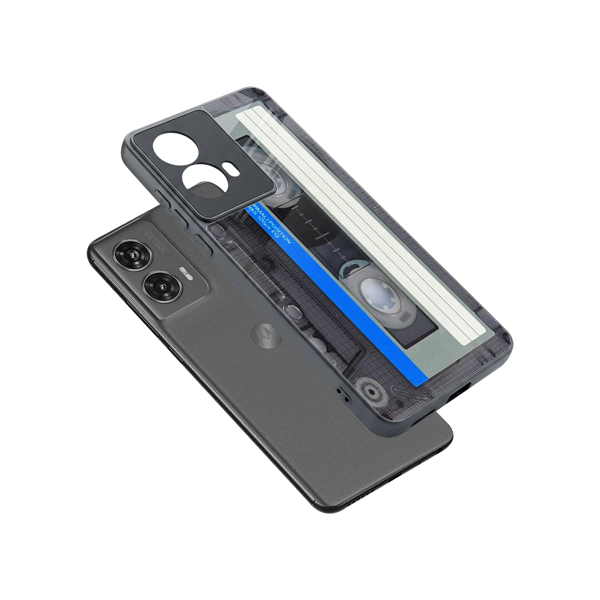 Cassette Retro sleek motorola edge 50 fusion cover with tempered glass back and TPU edges