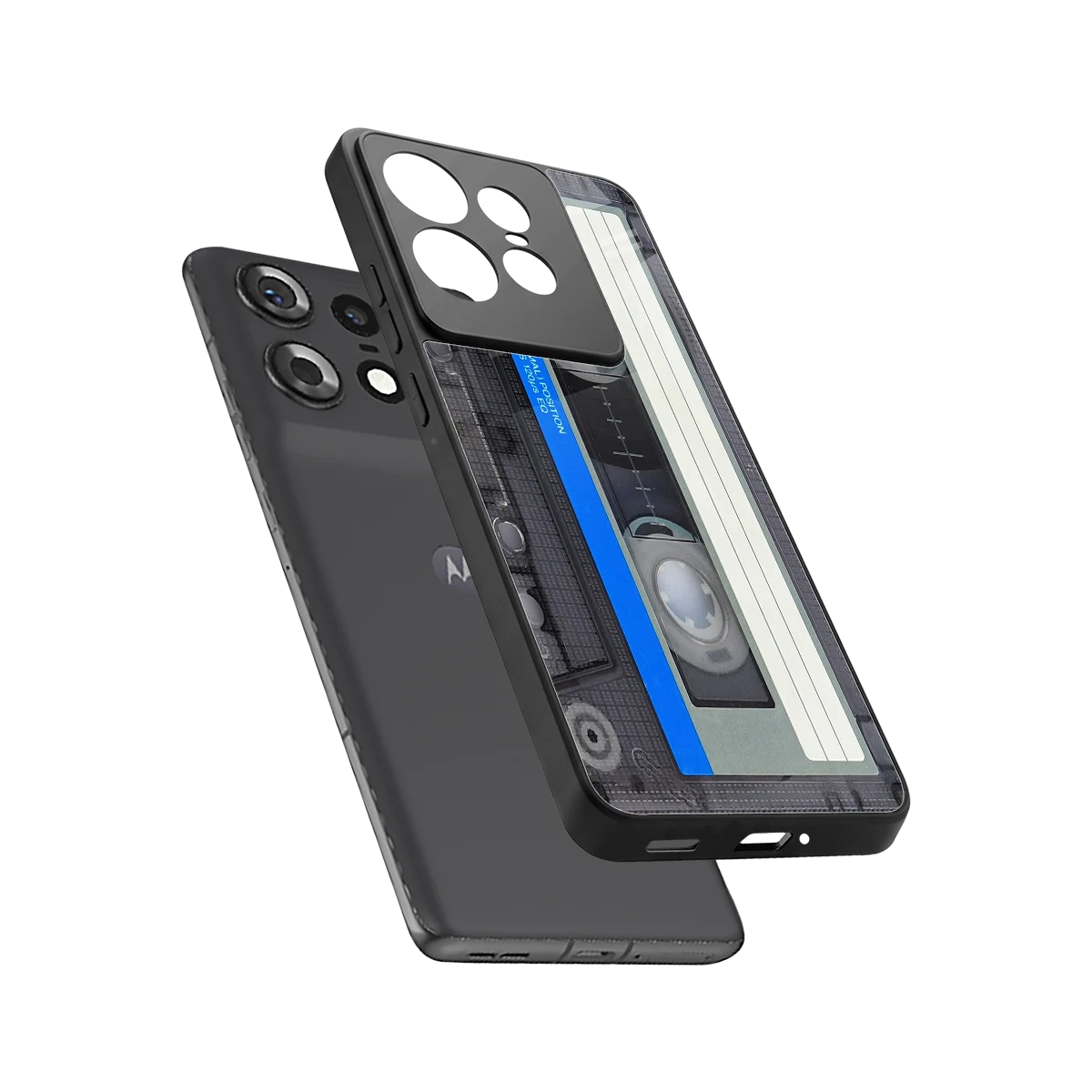 Cassette Retro sleek motorola edge 50 pro cover with tempered glass back and TPU edges