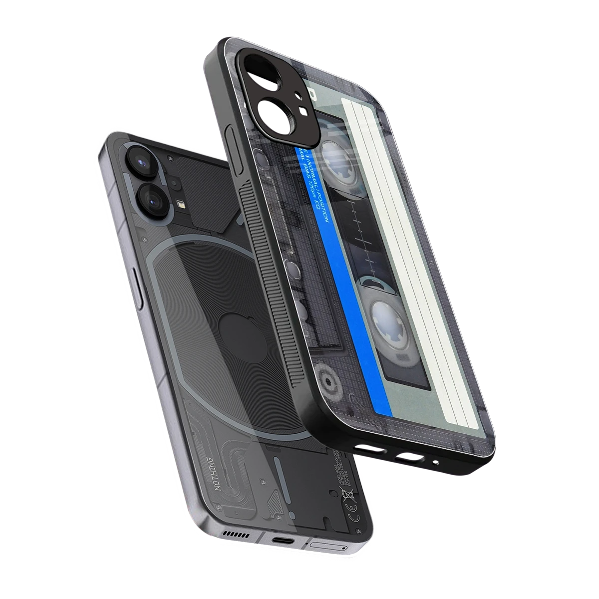 Cassette Retro sleek nothing phone 1 cover with tempered glass back and TPU edges