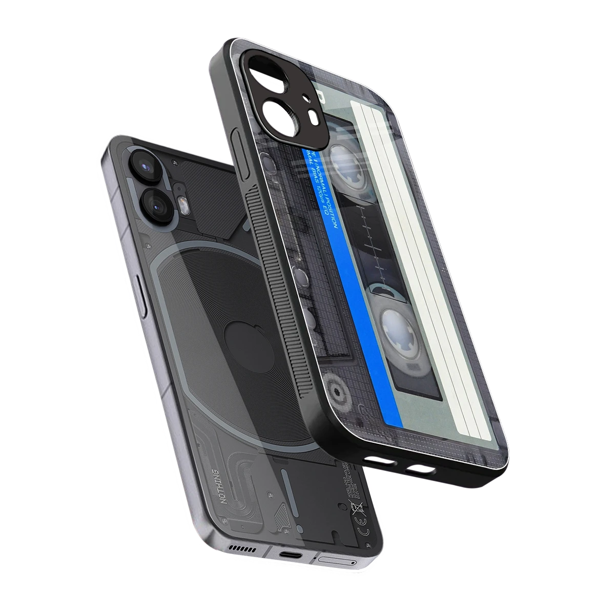 Cassette Retro sleek nothing phone 2 cover with tempered glass back and TPU edges