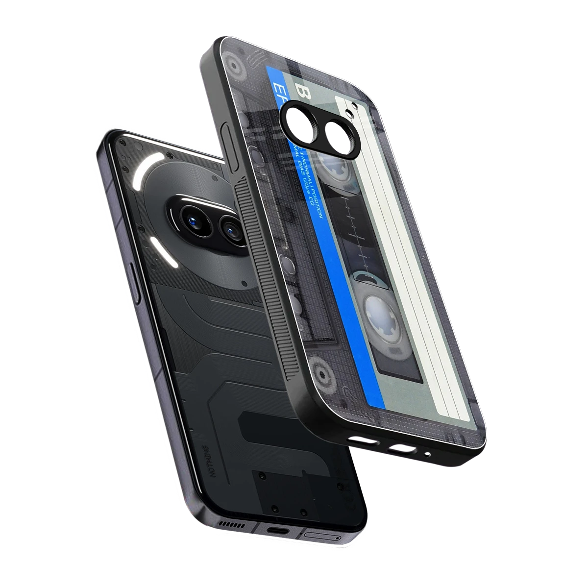 Cassette Retro sleek nothing phone 2a plus cover with tempered glass back and TPU edges