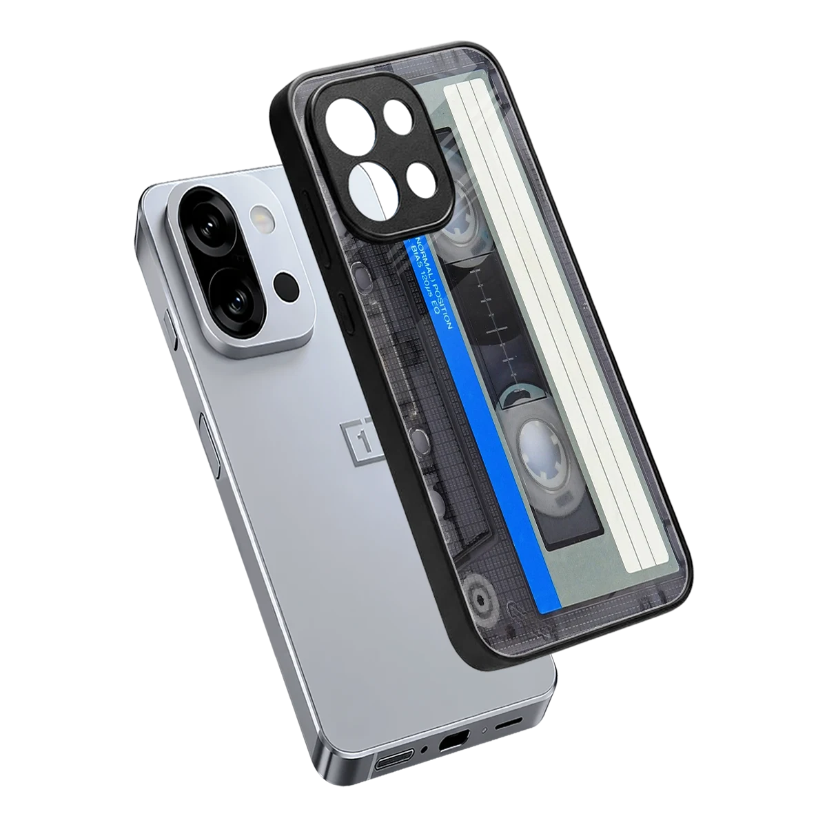 Cassette Retro sleek oneplus 13s cover with tempered glass back and TPU edges